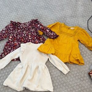 Set of Three Baby Dresses - Floral, Mustard, Cream
